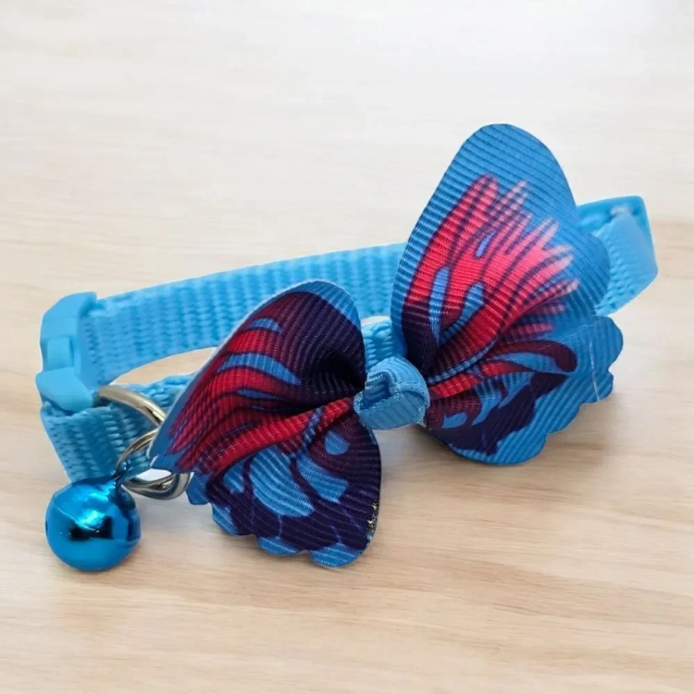 Aqua Butterfly Cat Collar Bell Bow Breakaway Buckle Nylon One Size Adjustable